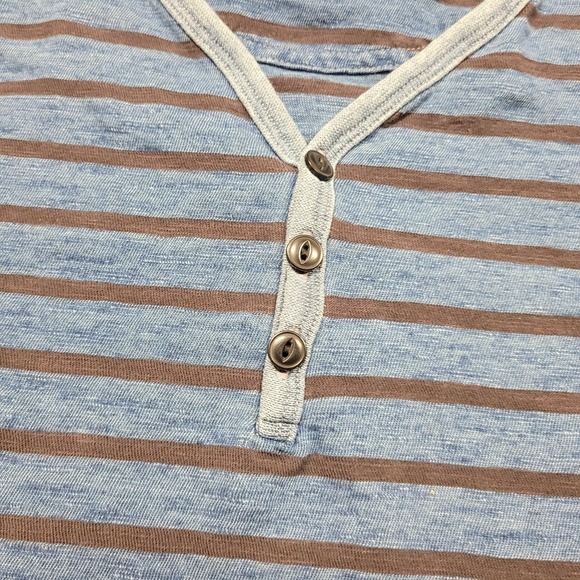 Brooks Brother Shirt Mens 2XL Blue Striped Henley V Neck Pullover Short Sleeve - Picture 7 of 14